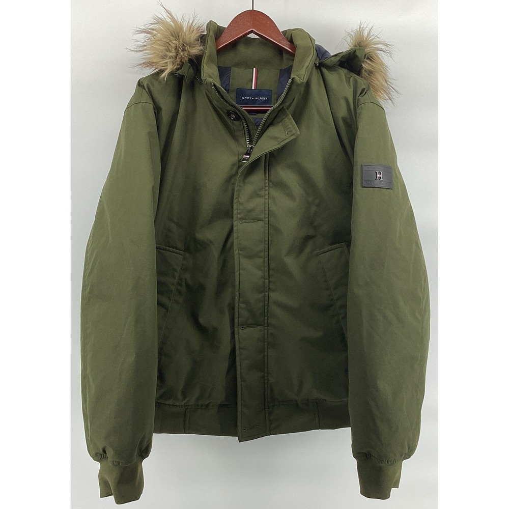 Tommy Hilfiger Men's Removable Hood Essential Bomber Down Jacket Parka Green 3Xl